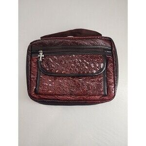 Red Burgundy Leather Croc Embossed Pebbled Bible Cover Carrier 10x8